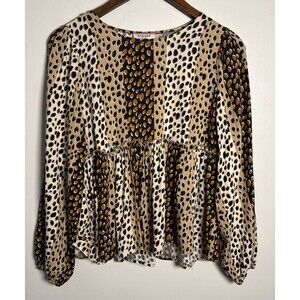 Andree by Unit Animal Leopard Print Baby Doll Top Women's Size Small Style 19899